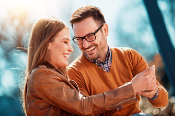 Lovely happy couple take selfie