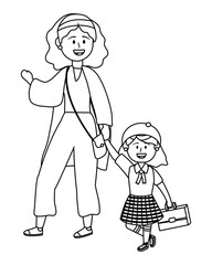 Girl kid of school and mother design vector illustrator