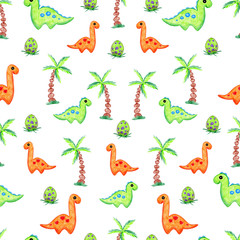 Dinosaurs cartoon for kids seamless pattern. Hand drawing. Design for fabrics, textiles, wallpaper for children's bedrooms.