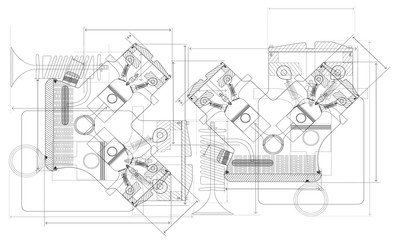 Vector background of the car engine and its components can be used as a technical background for illustration.
