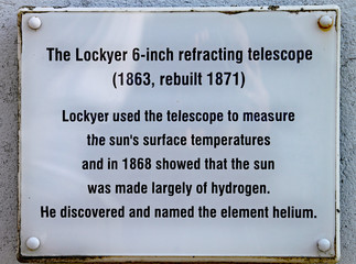 Commemorative plaque at the Norman Lockyer Observatory near Sidmouth