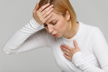 Breathing, respiratory problem, asthma attack, pressure, chest pain, sun stroke, dizziness concept....