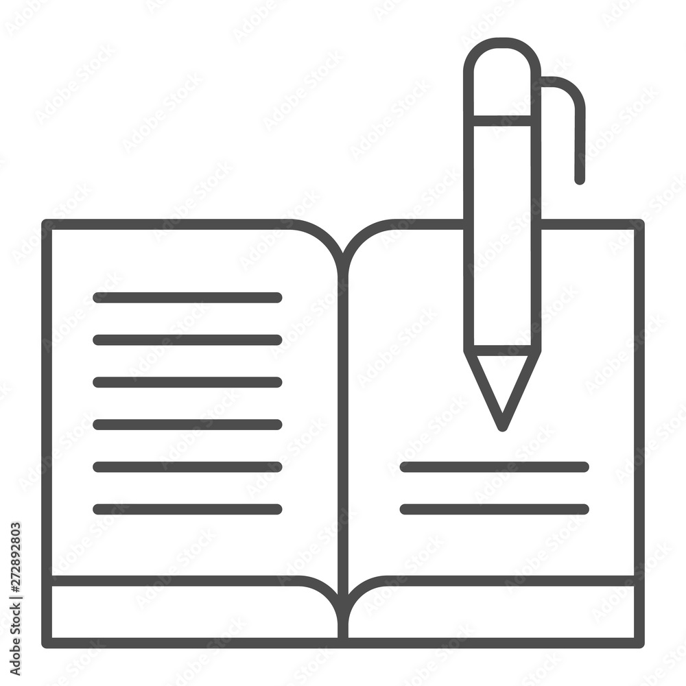 Poster guest book with pen thin line icon. registry book vector illustration isolated on white. writing out