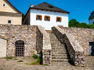Obraz premium View on the stairs and traditional hungarian pise houses