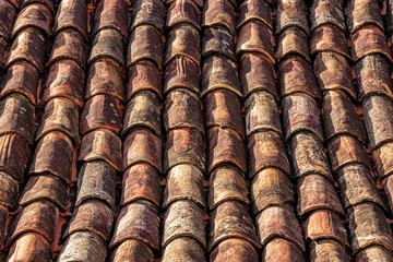 texture of tiles made of red clay from the Brazilian colonial age, Ouro Preto, Brazil.