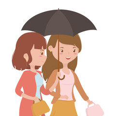 women cartoons with umbrella design