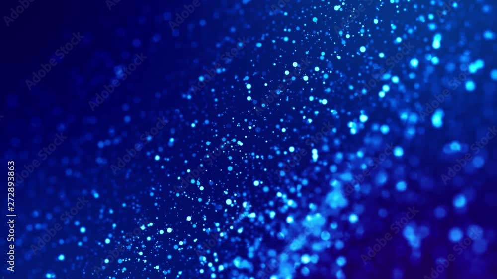Poster magic blue glowing particles flow in viscous liquid and bright glisten. science fiction. 4k 3d sci-f