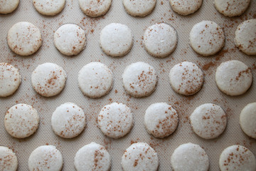 Baked Cinnamon Macaron Cookie Shells Light and delicate cookies made from egg whites and almond flour dusted with cinnamon and baked to perfection.