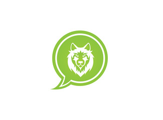 Wolf head and face looking in front in a chat icon for logo design