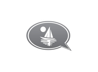 Yacht sealing with sun and sea logo design illustration boat in a chat icon