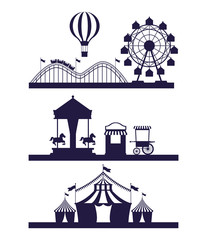 Naklejka premium Circus festival fair set scenarios of blue and white colors