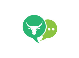Bull head with angry face and big horns for logo design in a chat icon illustration