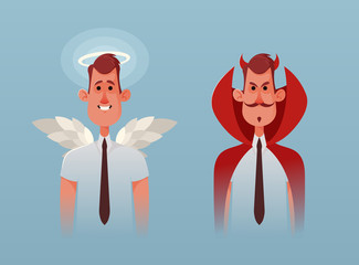 Funny Office Worker from Heaven and Hell. Cartoon Style. Vector Illustration