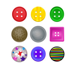 Sewing button vector kids fashion design clothing accessory collection clothes tailor illustration set of colorful childish plastic cloth round object to sew dress isolated on white background