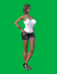 Fototapeta na wymiar Foreshortenin woman pose 3d render with chroma key