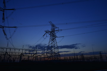 The power supply facilities of contour in the evening