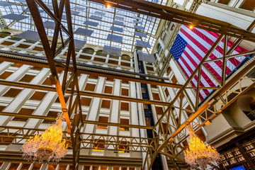 American Flag Old Post Office Building Interior Washington DC