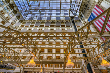 American Flag Old Post Office Building Interior Washington DC