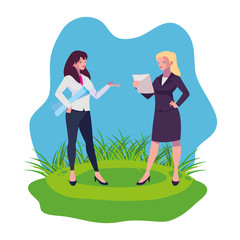 elegant businesswomen on the lawn characters