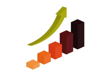 3d growing bar chart with arrow