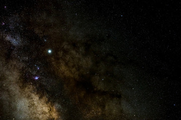 The Milky Way in the spring visible from Teide National Park near Observatory. Jupiter is sparkling surrounded by star clusters and nebulae