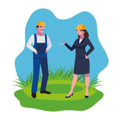 male builder constructor with woman engineer
