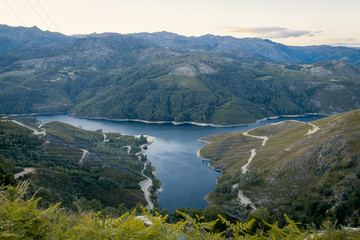 Panoramic view of Cavado river and Peneda Geres National Park in the north of Portugal