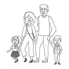 Parents with kids going to school design vector illustrator