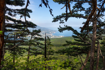 View from the top of Ai-Petri mountain at the seaside of Black Sea, Crimea