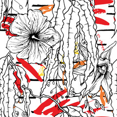 Tropical, stripe, animal motif. Seamless pattern