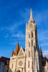 Fototapeta na wymiar Saint Matthias Church completed in 19th century in an beautiful gothic style on the top of Castle Hill