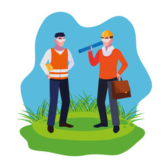 male builder constructor worker with architect boss