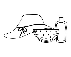 hat female with watermelon and bottle of blocker