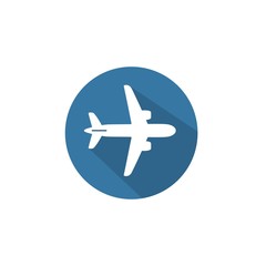 Fototapeta premium Vector round airplane icon. Long shadow.