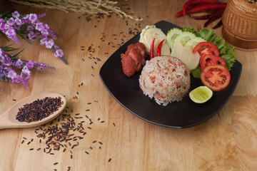 fried rice vegetarian,thai vegetarian food on wooden background.