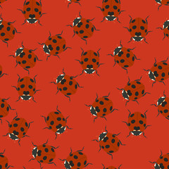 Obraz na płótnie Canvas Red seamless pattern with ladybugs. Vector illustration.
