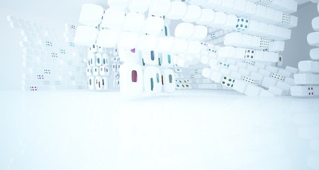 Obraz premium Abstract white and colored gradient glasses interior multilevel public space with window. 3D illustration and rendering.