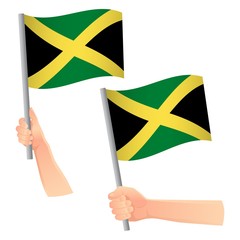 Jamaica flag in hand icon