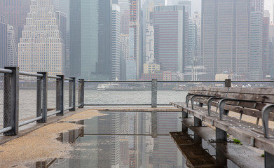 Manhattan skyscrapers, New York city skyline, cloudy spring day