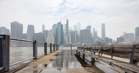 Manhattan skyscrapers, New York city skyline, cloudy spring day