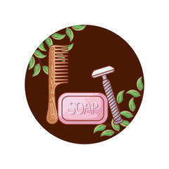 hair comb wooden with accessories personals in frame