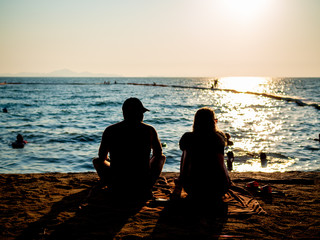 Lover on the beach on sunset