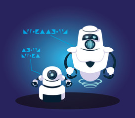Technology robot cartoon over blue background
