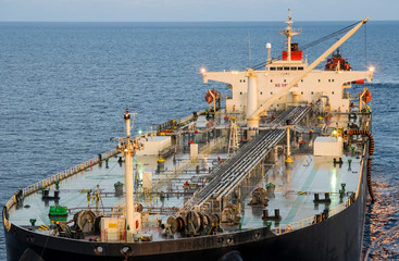 Oil tanker deck with pipeline.