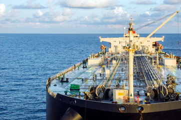 Oil tanker deck with pipeline.