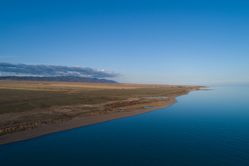 aerial view of the shoreline of the lake