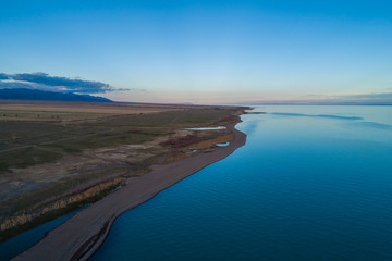 aerial view of the shoreline of the lake