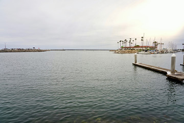 Fototapeta na wymiar OCEANSIDE, CALIFORNIA - 1 JUNE 2019: Oceanside Harbor and Beaches and seal sleeping on dock.
