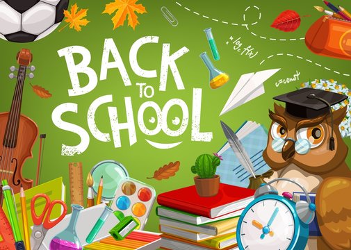 Back to School, owl and student education supplies