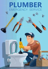 Plumber worker, toilet emergency plumbing service